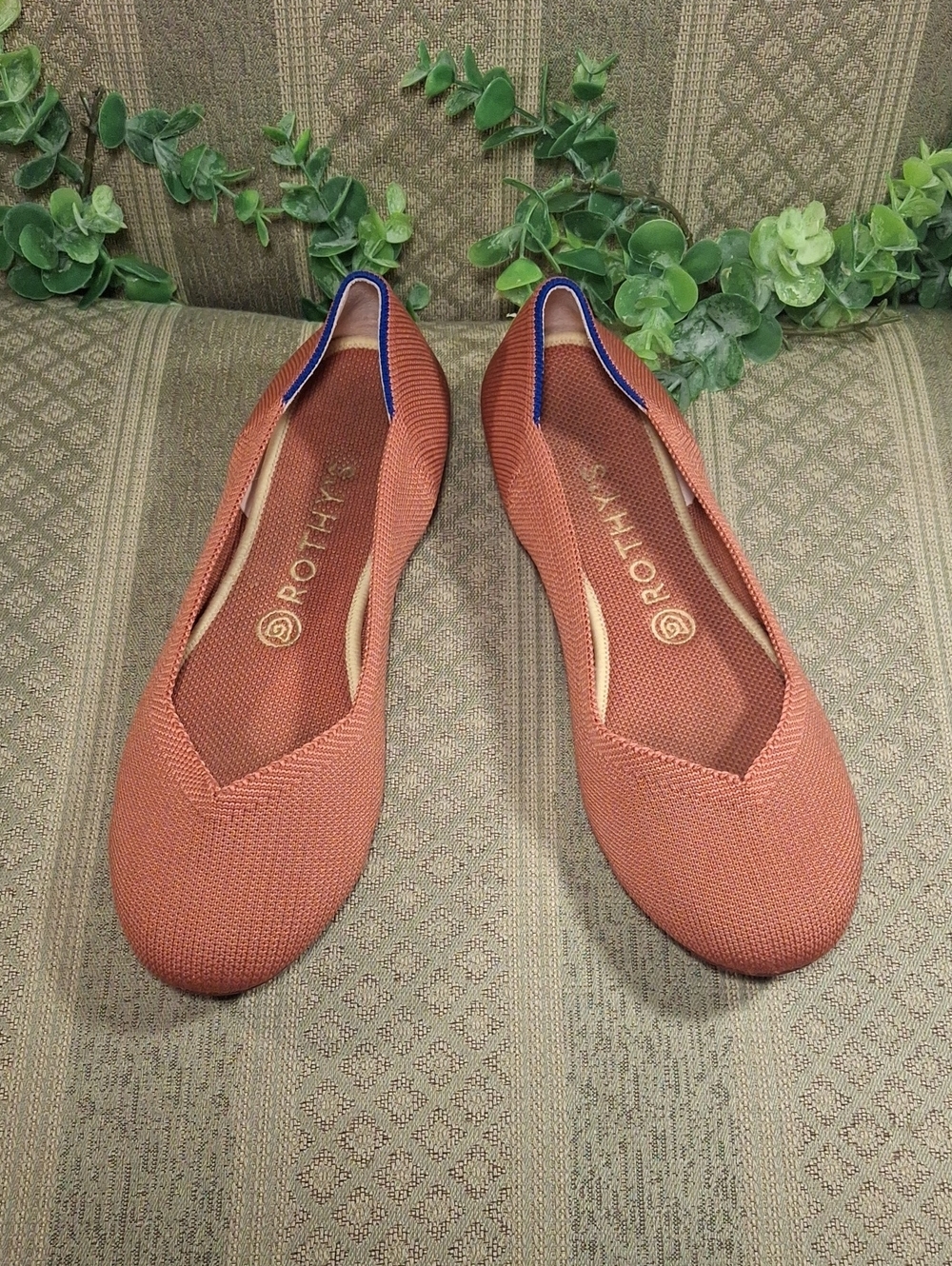 Rothy's Women's Ballet Flat in Terracotta with Cobalt Blue Trim